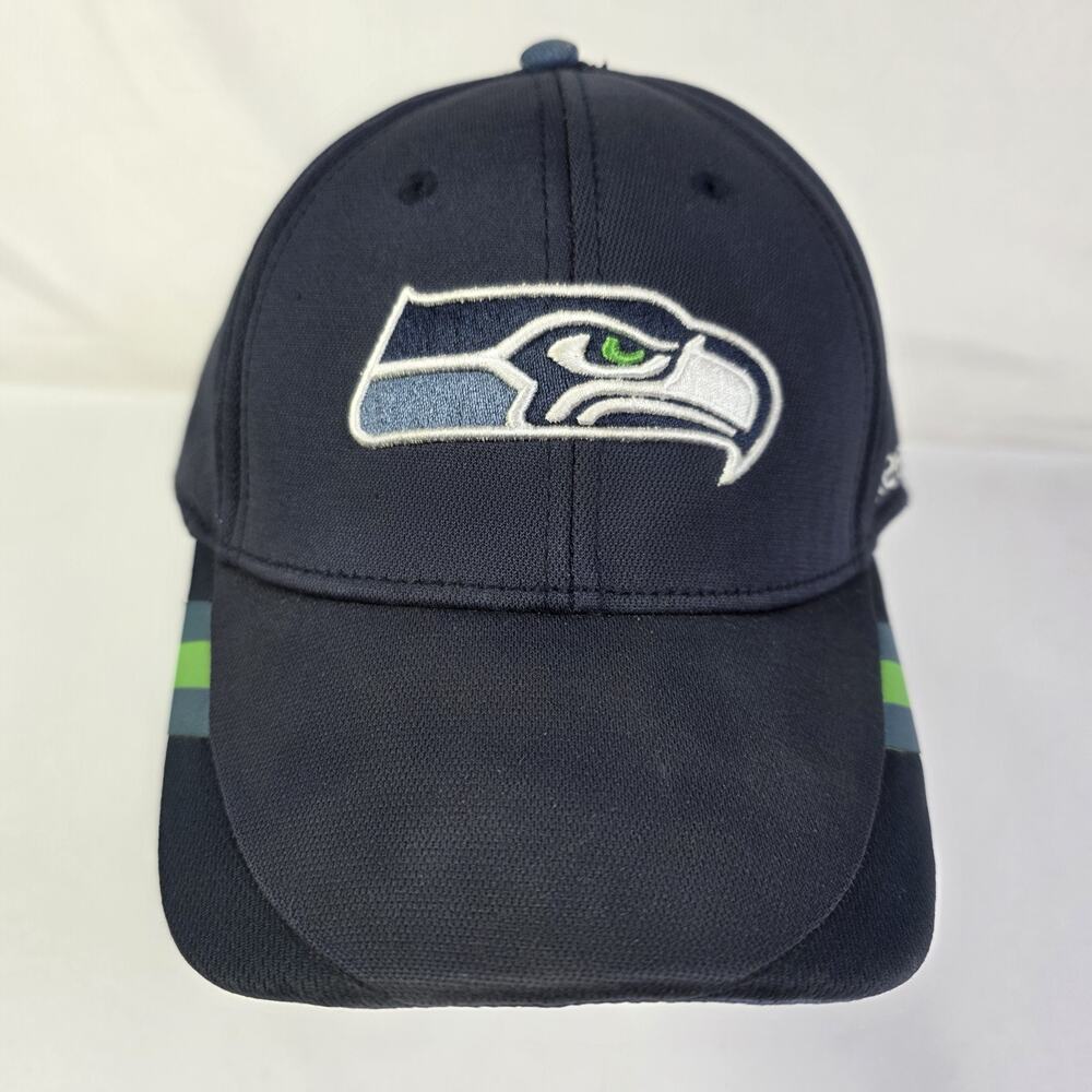 Seattle Seahawks Reebok On Field Flex Fit Hat L/XL Navy Blue NFL Football Cap
